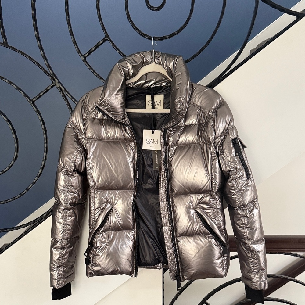 SAM Metallic Silver Quilted Puffer Jacket